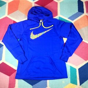 Nike Therma-FIT Hoodie Pullover Blue Graphic Logo‎ Just Do It Activewear